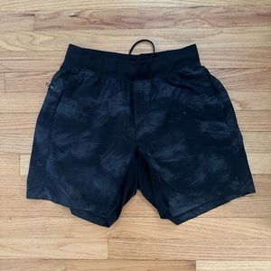 5” black palm design Lululemon workout shorts